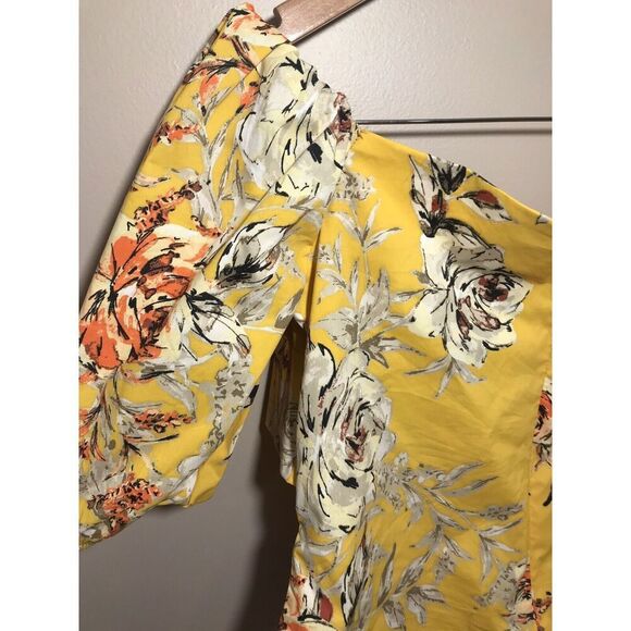 Soho New York Company Off Shoulder Top Medium Cropped Boho Floral Yellow NWT - Picture 4 of 7